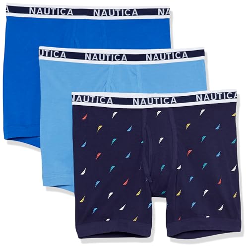 Nautica Men's Cotton Stretch 3-Pack Multi Print Boxer Briefs