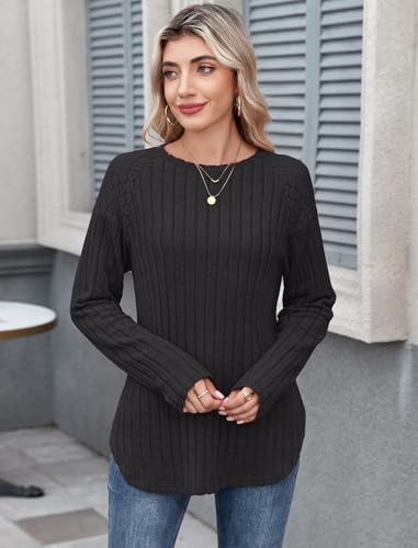 ZAFUL Long Sleeve Shirts for Women Lace Lightweight Top Sweaters Business Dressy Casual Tunic Blouse Side Split