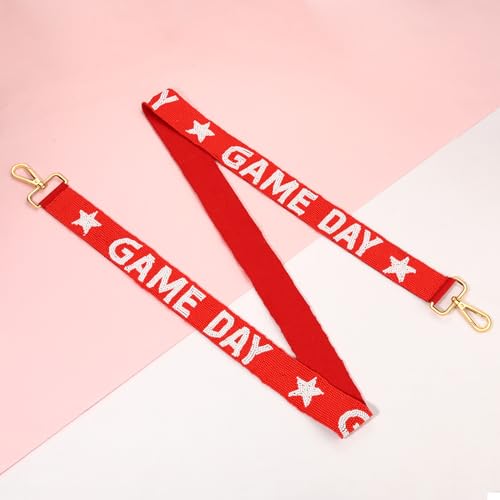 Image of Game Day Replacement Crossbody Wide Shoulder Straps Beaded Game Day Football Sport urse Strap Replacement (Red White)
