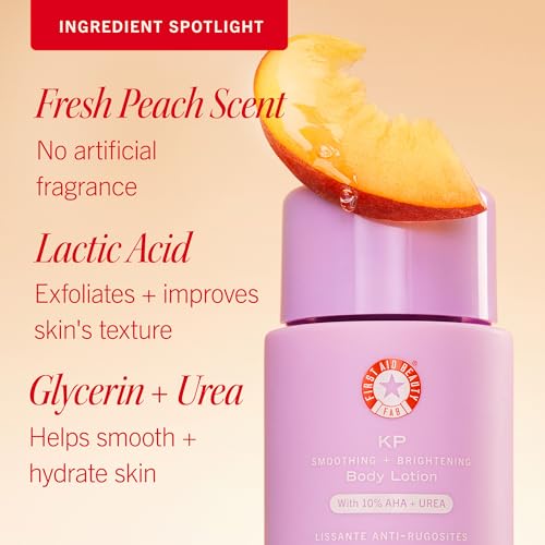 First Aid Beauty KP Smoothing + Brightening Body Lotion, 10% AHA with Lactic Acid, Urea & Colloidal Oatmeal, Exfoliate & Moisturize Keratosis Pilaris Bumps, Peach Scent, 6.7 fl oz - Image 5