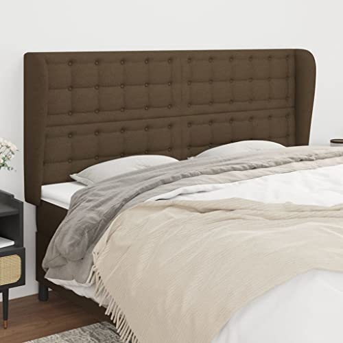 KATERYY Cabecero con Orejas de Tela marrón Oscuro 203x23x118/128 cm,Cabecero con Orejas Ajustable en Altura de Tela marrón Oscuro para Cama Cabeceros, pies de Cama