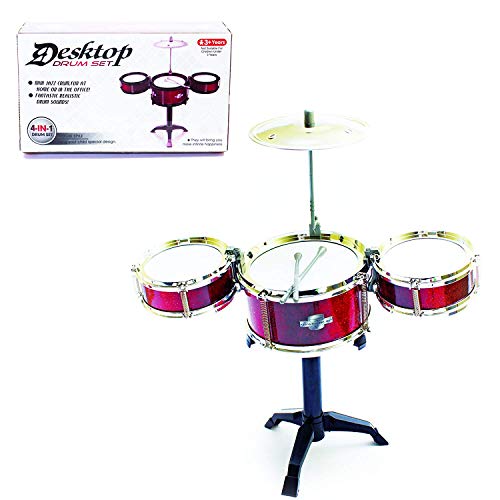 Fun Central Desktop Drum Set Musical Instrument Toy for Kids & Toddlers - Red