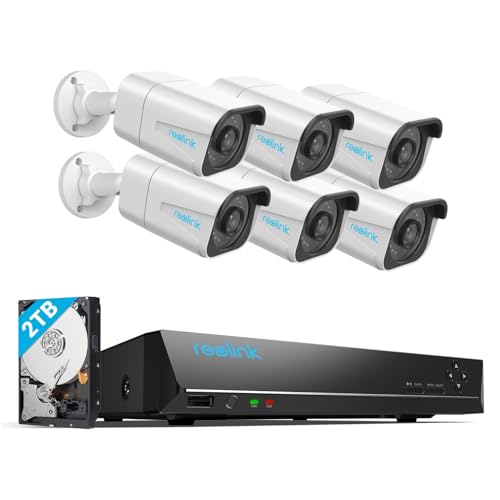 Reolink 4K PoE CCTV Security Camera Systems with Person/Vehicle Detection, 8CH NVR with 2TB HDD, 6pcs 8MP Outdoor PoE IP Cameras, 24/7 Recording, Night Vision, Home Surveillance Kits, RLK8-8