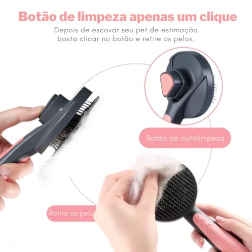 Escova Para Gatos Tira Pelos PET Cães e Gatos Autolimpante Profissional com Botão de Limpeza Cerdas