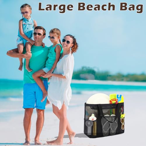 Mesh Beach Bag, Large Beach Tote with Top Zipper Closure & 8 Pockets Toys Pool Bag Family Vacation Cruise Essentials2