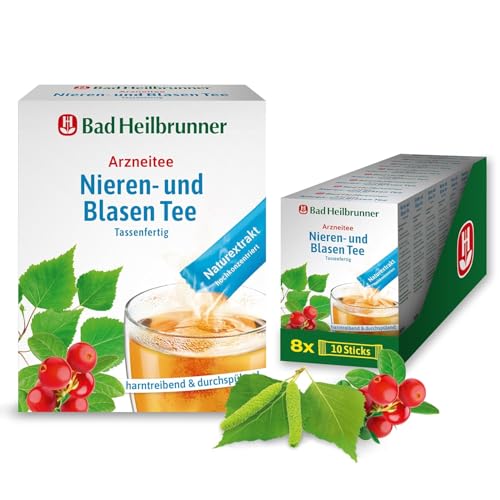 Bad Heilbrunner Nieren- & Blasen Tee im Stick - Arzneitee - Tassenfertig - Birkenblätter - bei Anzeichen einer Blasenentzündung - harntreibend - natürliche Linderung (8 x 10 Sticks)
