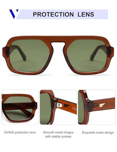 Image of VANLINKER Retro Square Aviator Sunglasses for Women Men 70s Vintage Style Trendy Flat Top Rectangle Sun Glasses VL9826
