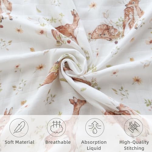 Image of LifeTree Baby Swaddle Blankets, Boys Girls Muslin Swaddling Wrap Receiving Blanket for Newborn, 70% Viscose from Bamboo and 30% Cotton, Large 47 inch x 47 inch, Deer and Checkered