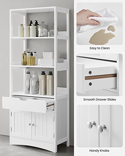Vasagle Bathroom Storage Cabinet, Freestanding Linen Tower, Tall Bookcase With 3 Open Shelves, 1 Large Drawer, 12.8 X 23.6 X 60.6 Inches, For Entryway, Kitchen, Study, White Ubbc67Wt #TOP6