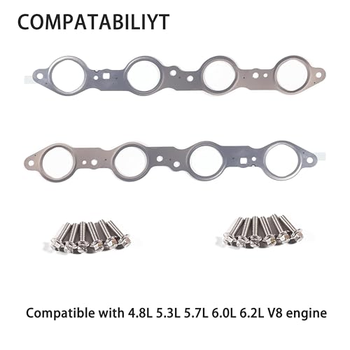 Image of LS Exhaust Manifold Gasket & Bolts Kit - 12617944 12558573 12600530 12620947 - Fits Chevy Silverado Sierra Suburban 1500 2500 HD Yukon CTS Escalade MLS LS LQ LM7 4.8L 5.3L 5.7L 6.0L 6.2L