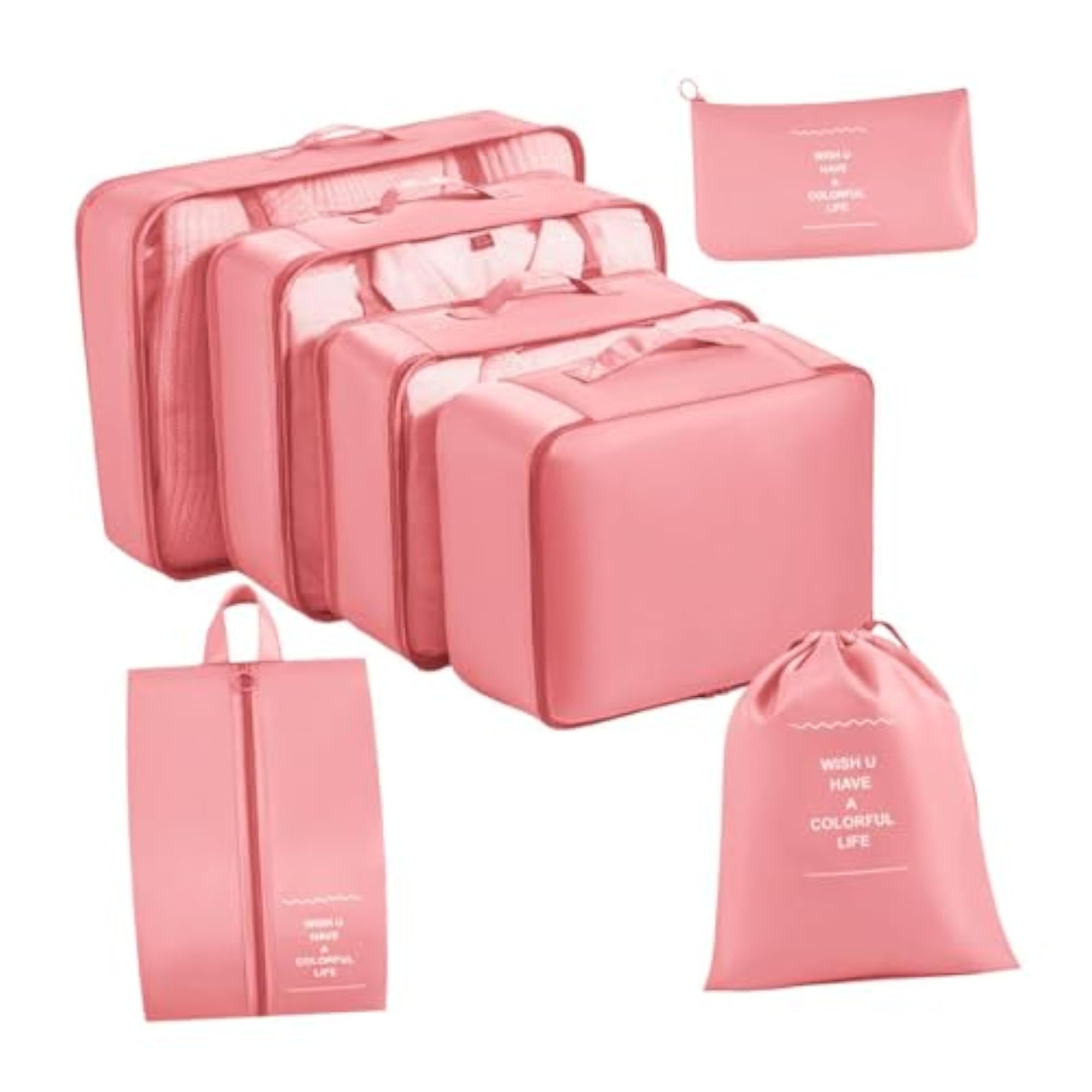 7pc Pink Packing Cubes Set for Organising Luggage