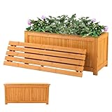VINGLI 41" Raised Garden Bed with Wooden Bench Lid, Multi-Functional Rectangular Wood Planter Box, Cedar Wood Outdoor Planter Boxes for Flower Vegetable Herb Gardening