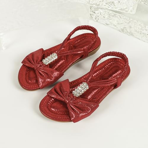 Image of Toddler Girls Sandals Elastic Strap Comfort Soft Princess Flats Summer Cute Bowknot Summer Shoes