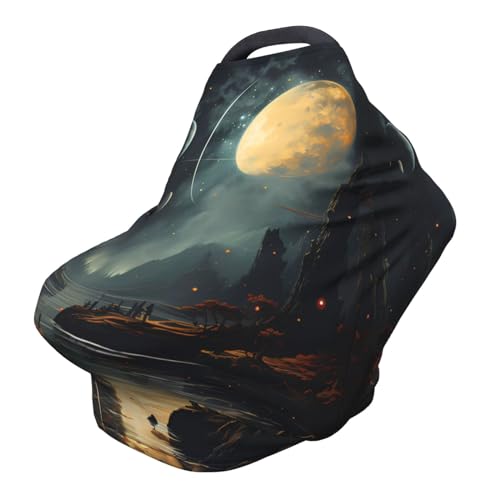 XZDHYZ Moon Stars and Planets Versatile full-print Stroller Chair Cover/Nursing Cover, specially designed for your baby, Black