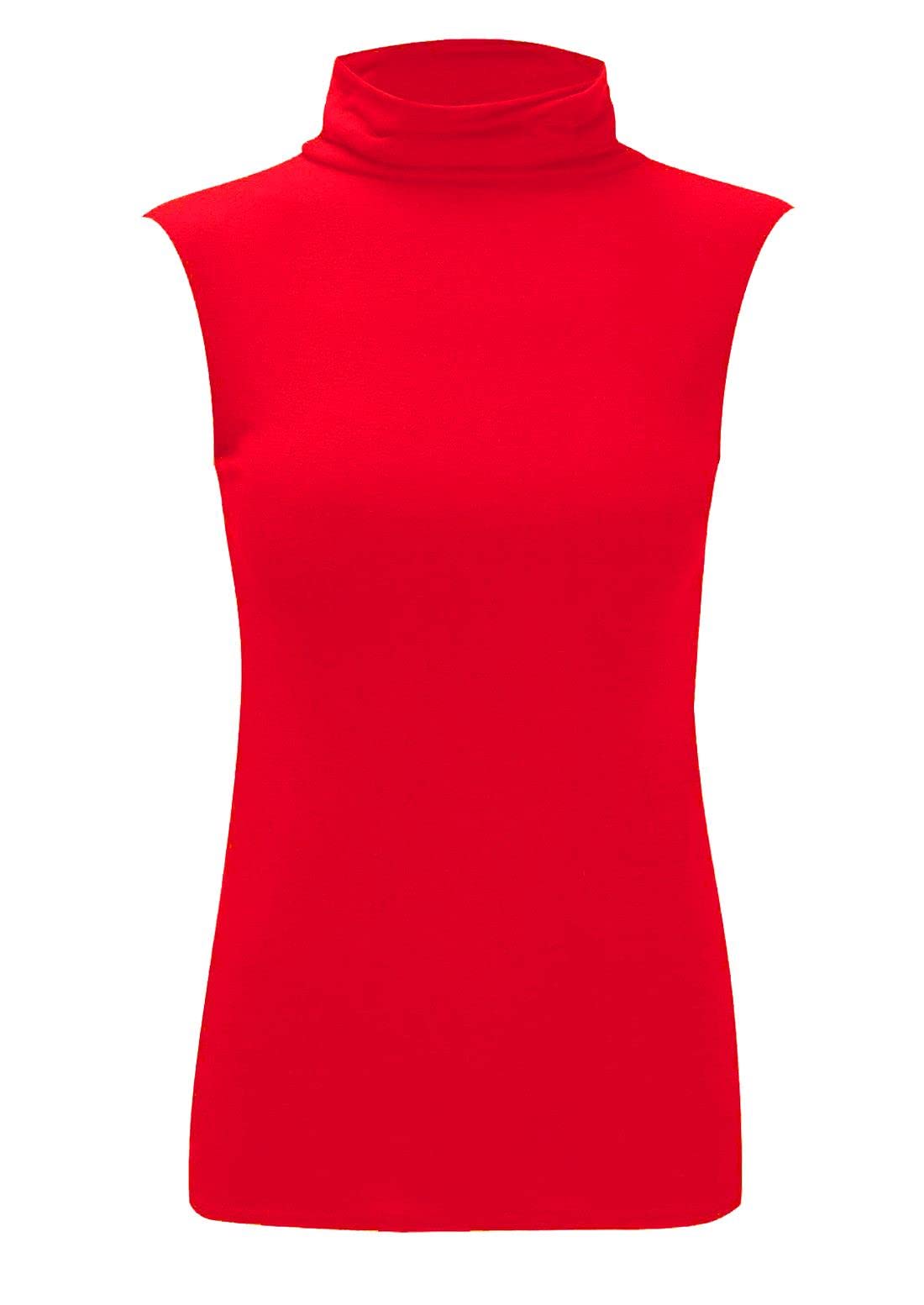 Real Life Fashion Ltd Women's Red Polo Turtle Neck Sleeveless Top Stretch Jumper Bodycon Top#( Polo Neck Plain Top#Uk 8-10#)