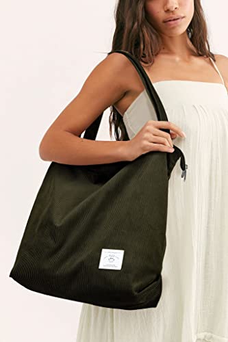 Image of KALIDI Women Corduroy Tote Bag Zipper Casual Tote's Handbag Big Capacity Shoulder Bag with Pockets