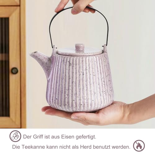 Image of Yundu Ceramic Teapots for Tea, 1000ml /33.8oz Tea Pot with Infusers for Loose Tea, Striped Tea Pot with Removable Tea Infuser - Reactive Pueple
