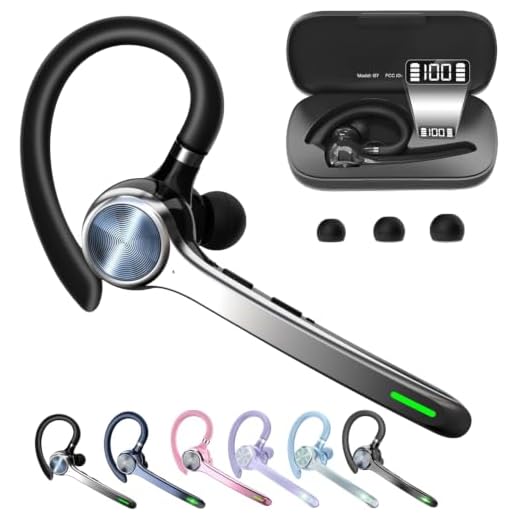 HEIBAS Bluetooth Headset, Wireless Bluetooth Earpiece with 500mAh Charging Case 72 Hours Talking Time Built-in Microphone for iOS Android Cell Phone, V5.1 Hand-Free Headphones for Trucker, Office
