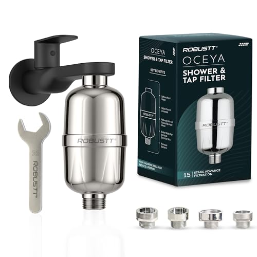 Image of Robustt Oceya 15 Stage Hard Water Softener For Tap & Shower (Silver) | Reduces Hair Fall, Skin Dryness & Limescale | Water Purifier Filter For Tap, Shower & Handshower| Includes Kit & Manual