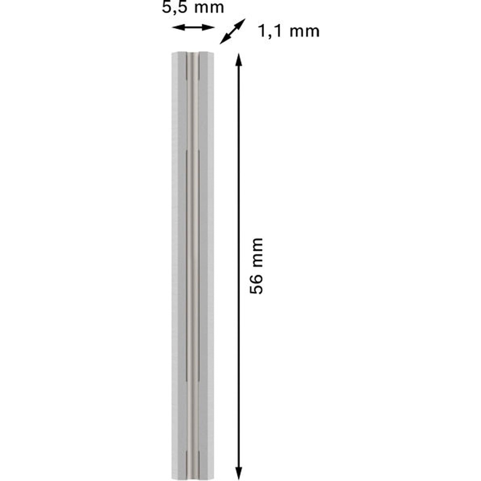 Bosch 2x Cuchilla para cepillo PRO (para Tableros recubiertos de plástico, Madera dura, 56 x 5,5 x 1,1 mm, Professional Accesorios Cepillo, Cepillo a batería)