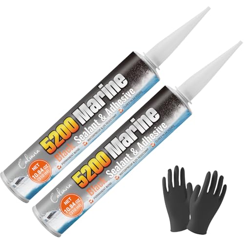Calvana (2 Pack) 5200 Marine Sealant Black 10.82oz Adhesive Sealant Fast Cure Bonds Underwater UV Resistant High Bond Strength for Boats Hulls Decks RVs with Gloves Nozzle (310ml)