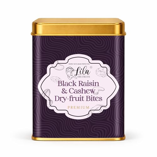 Image of LILA DRY FRUITS Dry Fruit Bites 200 g (10 Pieces) Dates Barfi with Black Raisins & Cashew | Date Mithai Healthy Sweet Snack with Desi Ghee | Premium Festive Gift DryFruit Bytes Perfect for Gifting