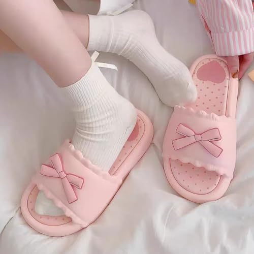 Shower Cloud Slippers Indoor Women's Slide Pink Sandals with Bow Slip on Comfortable Bathroom Removable Washable Insole2