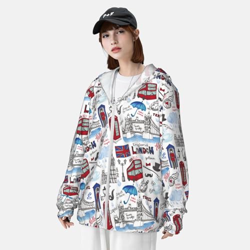 London Landmark2 Print Men'S Women Full Zip Sun Protection Long Sleeve Sun Shirts For Men Hiking Fishing-3