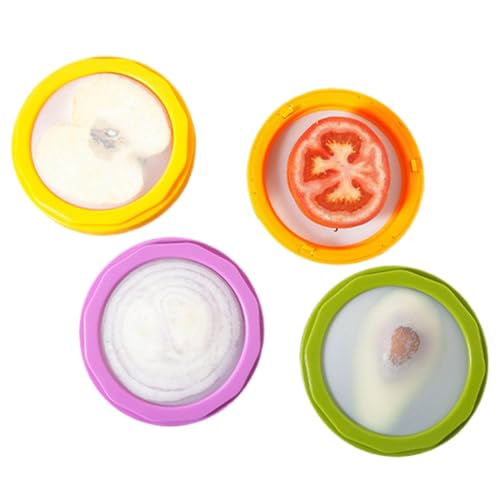 Aguacate Keeper, soporte de silicona para tomates, 12,5 x 12,5 x 2,6 cm, contenedor de conservación de frescura, reutilizable, ahorro de alimentos, juego de 4 para limón, ajo, pimienta, almacenamiento