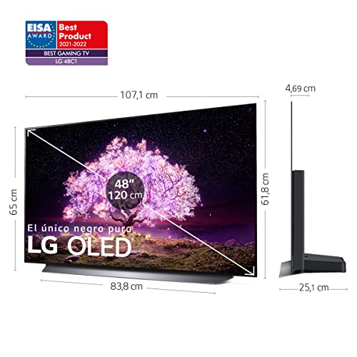 LG Televisor OLED48C1-ALEXA – Smart TV 4K UHD 48 pulgadas (120 cm), Inteligencia Artificial, 100% HDR, Dolby ATMOS, HDMI 2.1, USB 2.0, Bluetooth 5.0, Wifi
