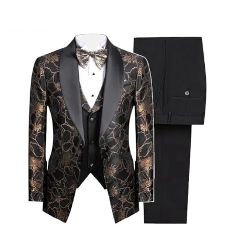 Men Paisley Floral Tuxedo Suit Three Piece Blazer Vest Pants Set Wedding Groom Party Outfit2