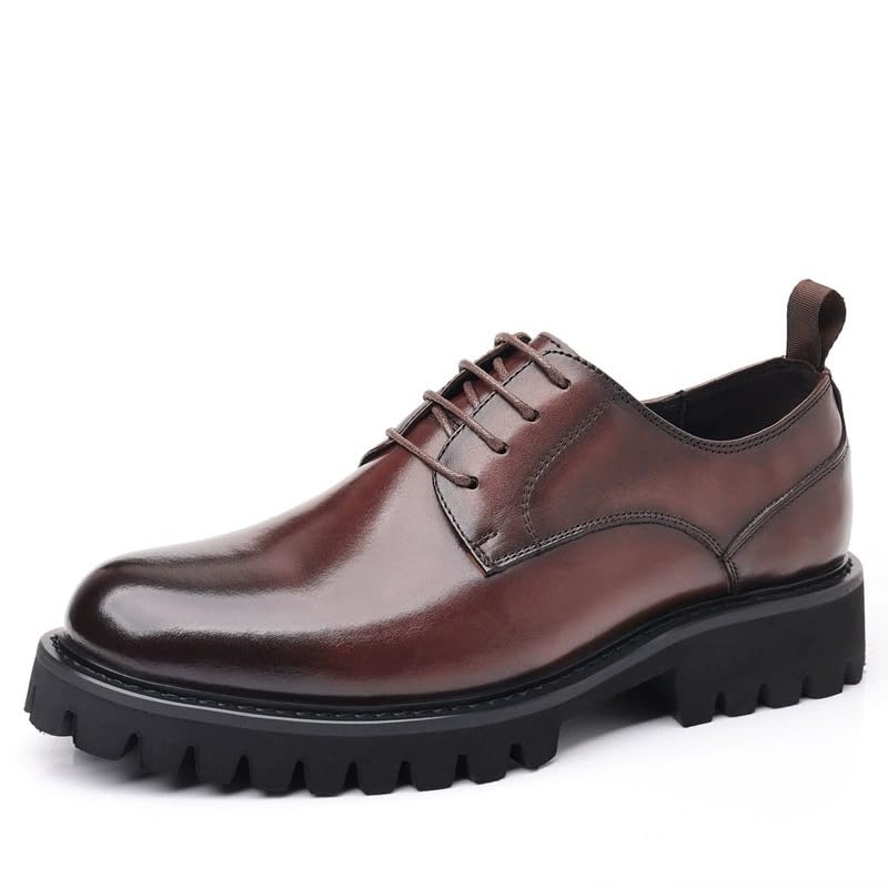 Top Grain Leather Lace-Up Business Casual Shoes Men British Round Toe Genuine Soft Sole Dress Shoes Thick Sole - Main Image