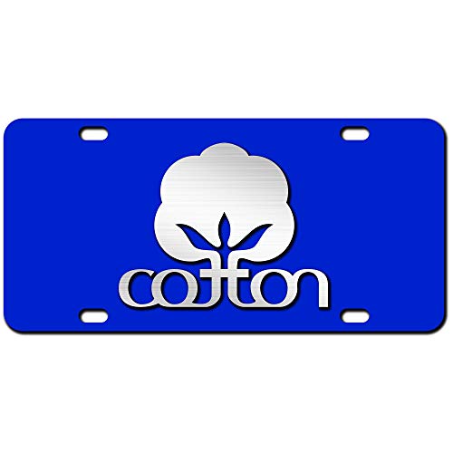 JASS GRAPHIX 2D Cotton Farmer License Plate Brushed Aluminum Heavy Duty Cotton Car Tag Made in USA - Officially Licensed (Blue)