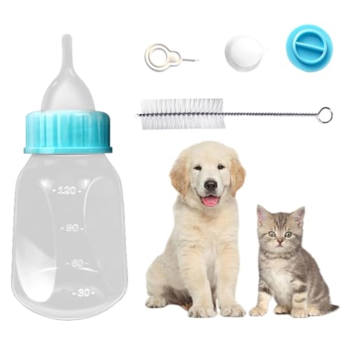 ペット 哺乳瓶 乳首 子猫 子犬 哺乳瓶 ミルク ボトル 給水 給食 薬 餌やり 水やり 介護 ウサギ 小動物 哺乳瓶 穴あけツール ブラシ付き (ホワイト 120ML)