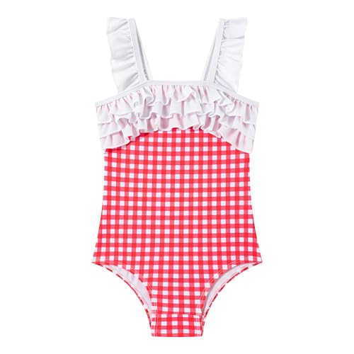 Image of LIZENS Girls One Piece Swimwear Checker Print Ruffles Bathing Suit for Kids Size 2-12