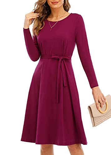 CHARMYI Tshirt Dresses for Women Casual Fall Dresses for Women Long Sleeve T Shirt Dresses for Women Midi Flowy Swing Tunic Modest Elegant Party Cute Empire Waist Dress Knee Length Dark Purple S