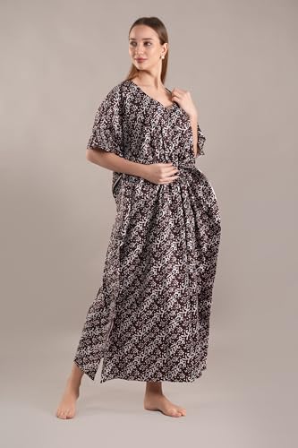 Image of Onekbhalo Women's Cotton Floral Kaftan Nighty Maxi Gown (OK Free Size)