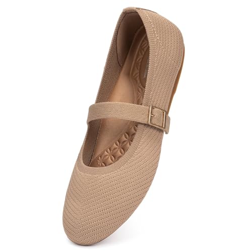 Image of Frank Mully Women's Mary Jane Flats Comfortable Dressy Ballet Flats Casual Round Toe Slip On Washable Knitted Fabric Office Work Woman Shoes