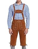GloryStar Lederhosen Men German Bavarian Oktoberfest Leather Trousers Costume for Beer Garden M Khaki