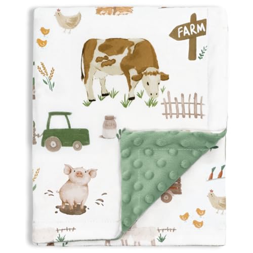 Image of HOMRITAR Baby Blanket for Boys Girls Soft Plush Minky Toddler Blanket with Double Layer Dotted Backing, Cute Farm Cow Multicolor Printed 30 x 40 Inch (75 x 100 cm)