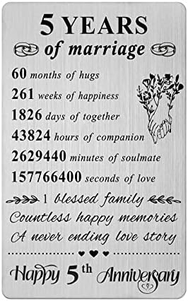Resdink 5 Year Anniversary Card Gifts for Him Her Women Men, 5th Wedding Anniversary Wallet Card for Wife Husband, Happy 5th Anniversary Card, Gift Ideas for 5 Yr Anniversary