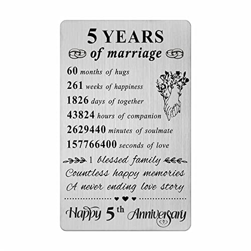 Resdink 5 Year Anniversary Card Gifts For Him Her Women Men, 5Th Wedding Anniversary Wallet Card For Wife Husband, Happy 5Th Anniversary Card, Gift Ideas For 5 Yr Anniversary #TOP9
