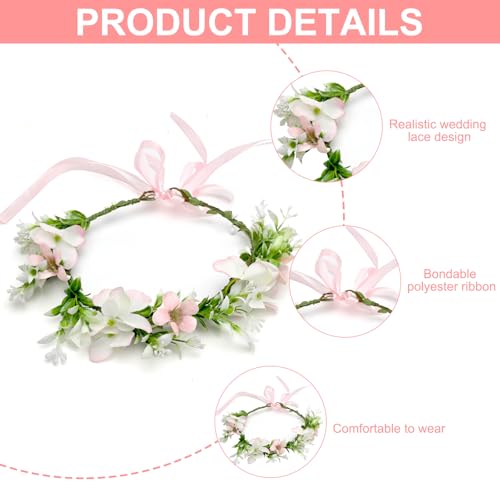 UOCAI Blumenkranz Kopfschmuck, Fliege für Hunde, Hunde Fliege Hochzeit Blumenkranz Kopfschmuck Haarkranz Blumen, Haarreif Blumen für Kopfschmuck Hochzeit, Hund Hochzeit, Foto Requisiten (Rosa)