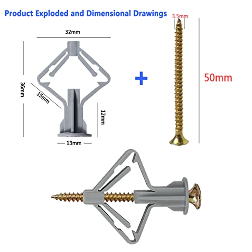 Plasterboard Fixings 40 Sets (80pcs),Drywall Screws and Rawl Plugs - Image 2