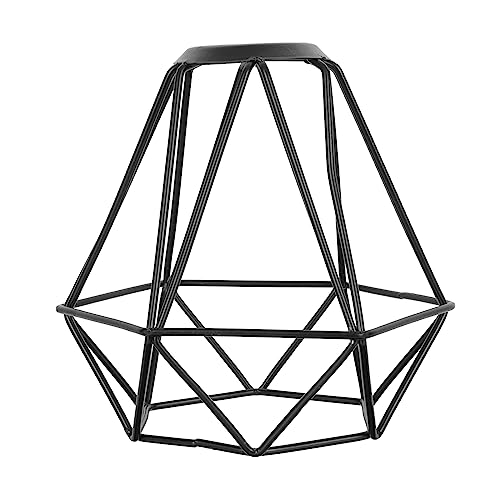 Image of Industrial Black Metal Wire Cage Lampshade - Vintage Diamond Shape Light Cover for Pendant Lights, Wall Lamps, Ceiling Fixtures, and Table Lamps - Easy to Install, Ideal for Home and Kitchen Decor