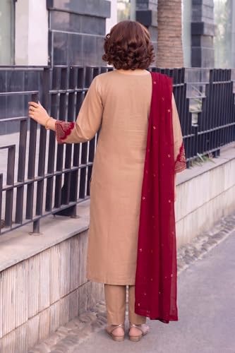 Image of ANNI Designer Kurta Set for Women Viscose Blend Embroidered | Kurta Pant Dupatta Set for Woman | Straight 3 Piece Outfit V Neck 3 /4 Sleeve Stylish Ethnic Dress Trendy Womens Clothing