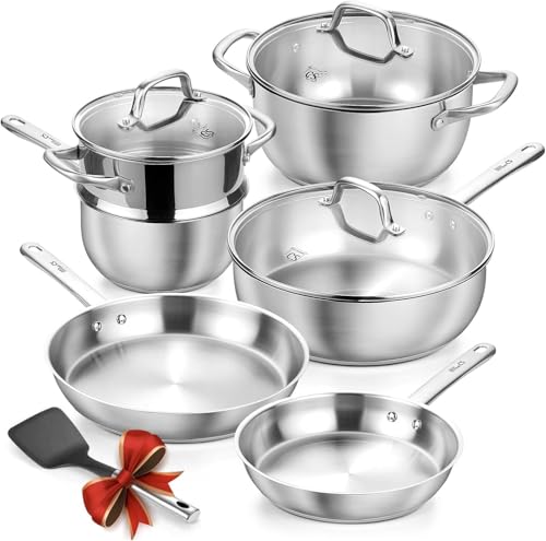 KOCH SYSTEME CS Stainless Steel Cookware Set 10 Piece, 18/10 Stainless Steel Pots and Pans Set for Professional Cooking, Kitchen Cookware Sets, Induction Compatible, Pots and Pans Set, Cooking Set
