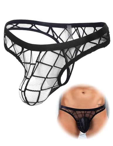 comeondear Herren String Tanga Transparent Mesh Unterhosn Mini Slips Große Größen Sexy Unterwäsche für Mann Sissy Höschen mit Pouch Dessous...
