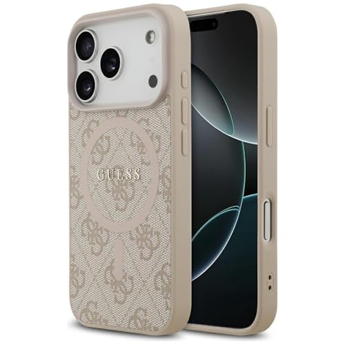 CG MOBILE Guess 4G Ring Classic Logo Compatible avec MagSafe Coque pour iPhone 17 Pro (rose)