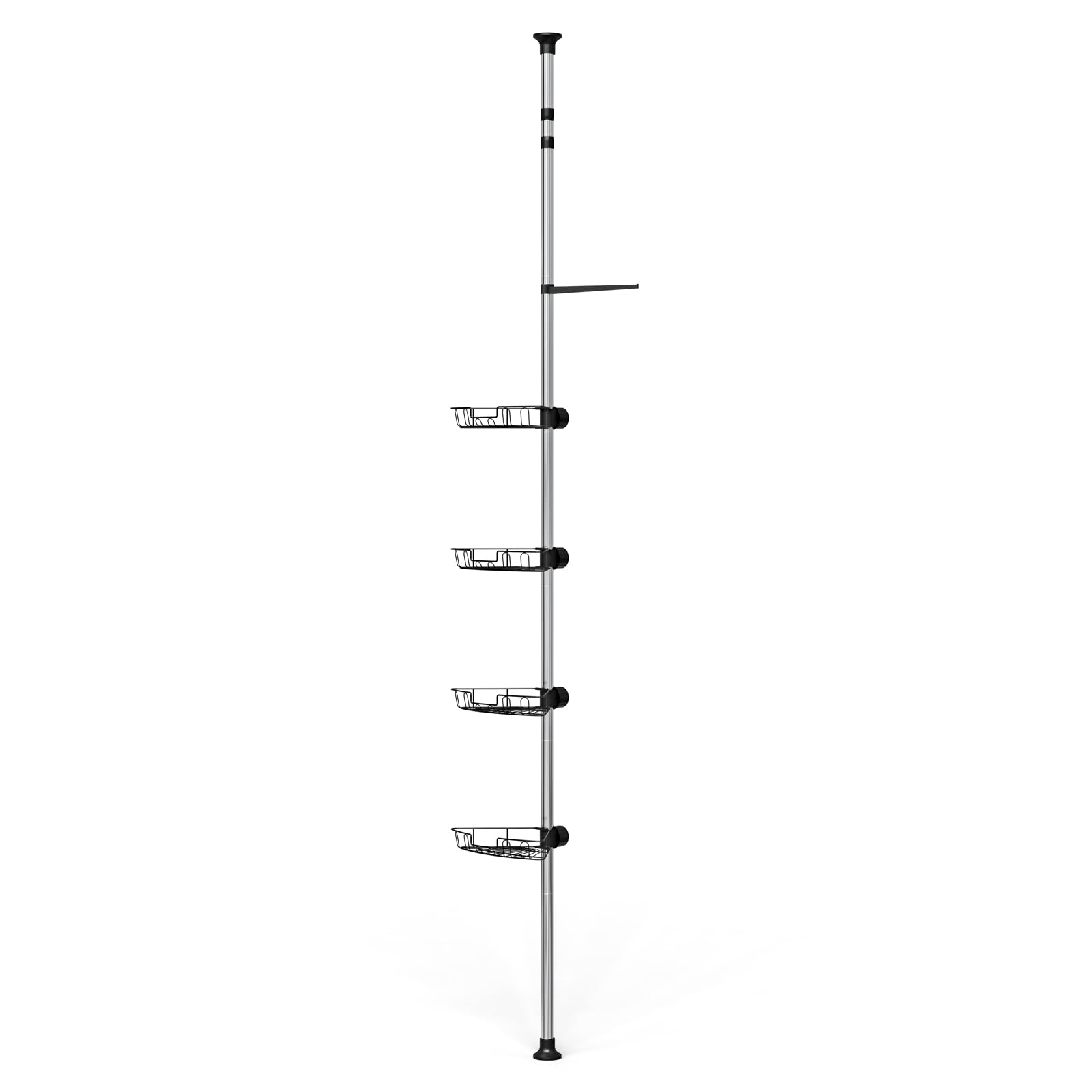 Homewell Telescopic Bathroom Corner Shelving Unit, 4 Tier Stainless Steel Shower Caddy with Twist Lock, No Drill Free Standing Floor to Ceiling Storage Rack, Black Wire Baskets for Bathroom Kitchen